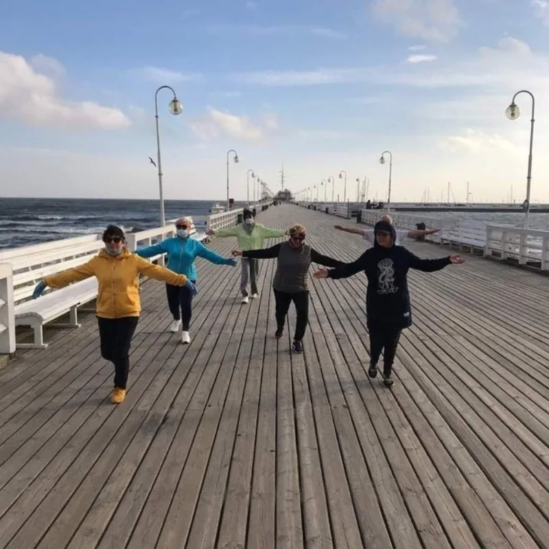Outdoor exercise on Sopot pier.