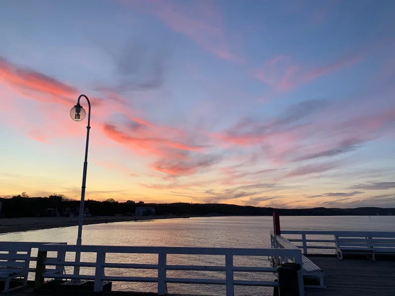 Colourful skies over the sea seen from Sopot pier.
